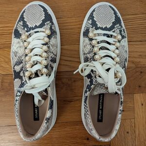 Stuart Weitzman Snakeskin Pearls Platform Sneakers - Rocassia Excelsa Size 7.5